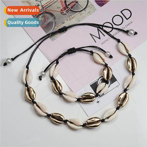 creative braided rope strings shell set bracelet necklace te