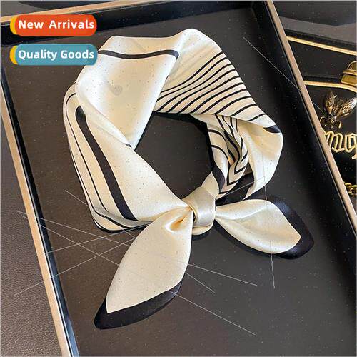 Korea  minimalist striped silk small square scarf female Kor
