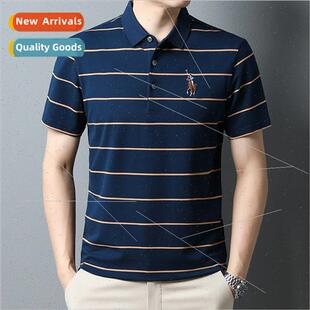short summer lapel sleeved men shirt polo striped Cotton