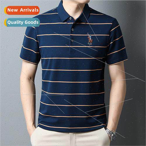 Cotton striped summer polo shirt men short-sleeved lapel t-s