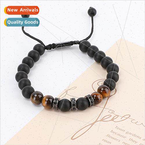 New Tiger Eye Frosted Stone Card Bracelet Copper Inlaid Zirc