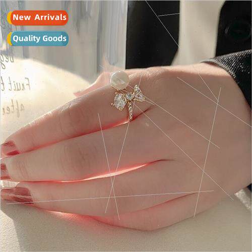 Butterfly Delicate Zirconia Pearl Ring che Adjustable Open F
