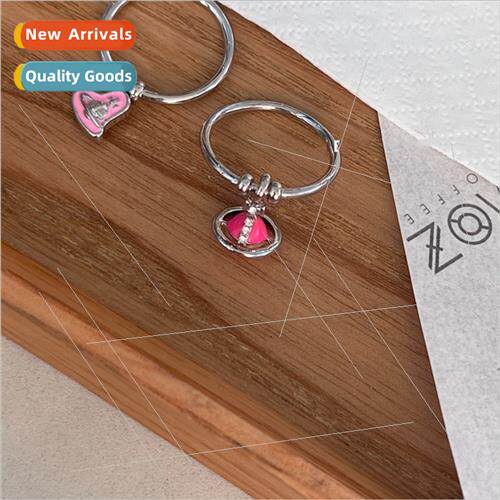 Medieval heart Saturn small pendant ring women two stacking