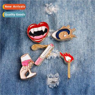 Cartoon cute wine glass matches love fish cigarette brooch s