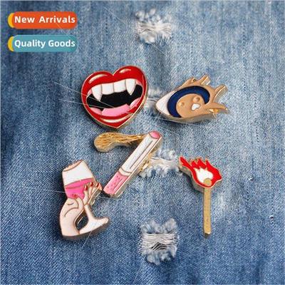 Cartoon cute wine glass matches love fish cigarette brooch s
