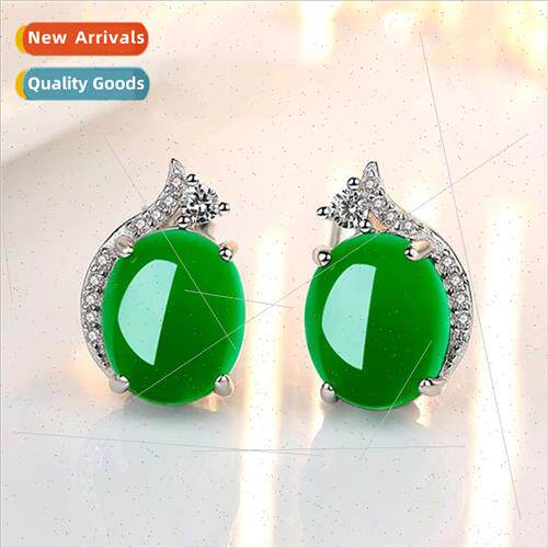 s925 silver chalcedony inlaid earrings retro female dignifie
