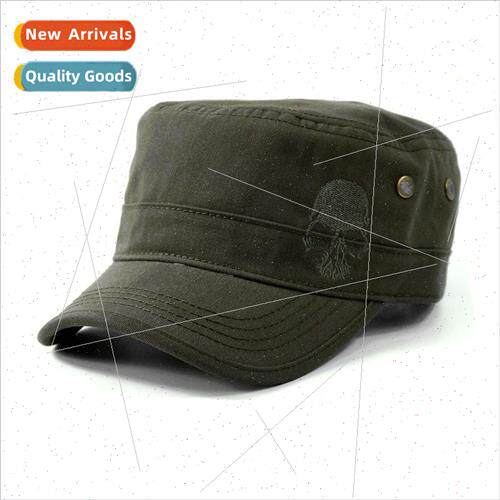 Cotton Casual Flat Top Hat Milary Hat Men Hat Skull Fashion