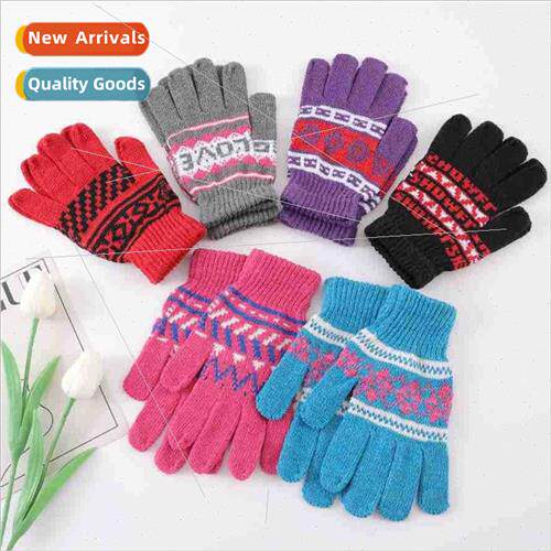 Winter new plaid letter warm cold knted gloves retro floral