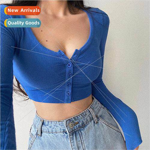 Europe Uned States V-neck pleated long-sleeved shirt female