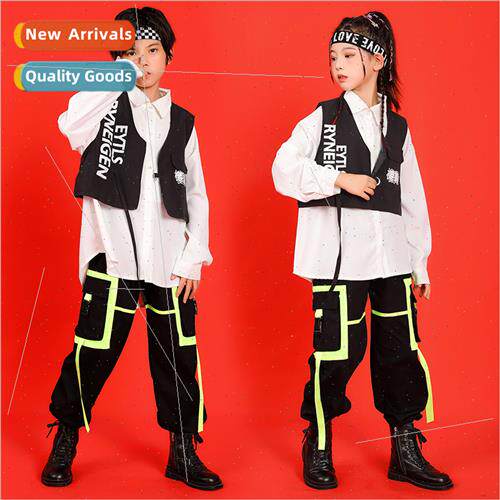 Childrens jazz dance set dance shirt pants vest cool permanc