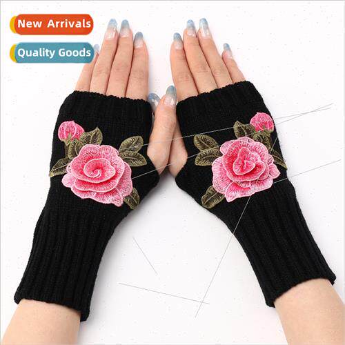 G298 short fashion flower gloves new fall winter female knte