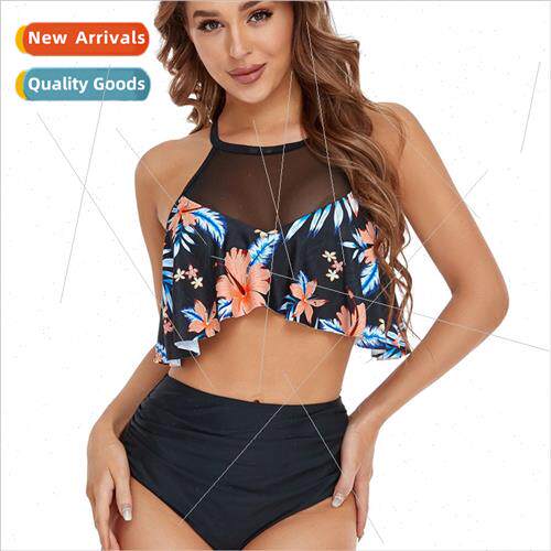 2023 Europe new ruffle mesh bikini high waist plus size swim
