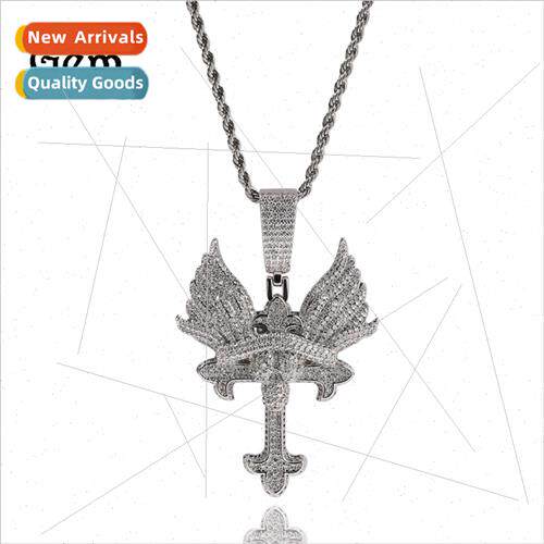 Europe hip-hop cross necklace niche creative angel wings cro