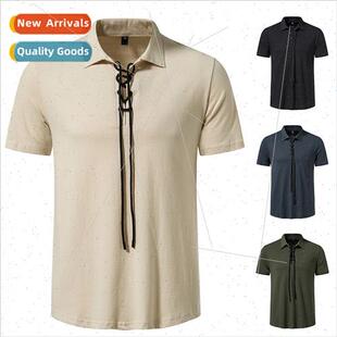 Sleeve Shi Tie Pocket Casual Collar Dye Men Short Lapel