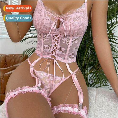 ins2023 love lace sexy splicing see-through erotic lingerie