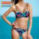 print bikini gathered swimsu wome brace new steel Europe tie