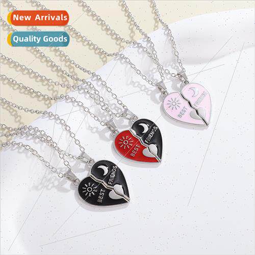 new best firends best friend heart necklace sun moon patchwo