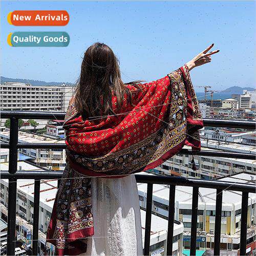 Ethnic scarf seaside travel beach towel printed silk scarf s