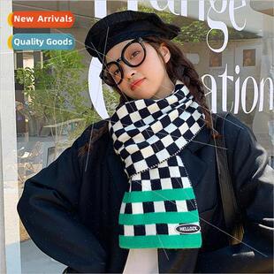 plaid ins fall whe wint female checkerboard scarf Black long