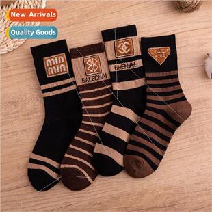 striped mid autumn curry and socks letters womens Retro calf