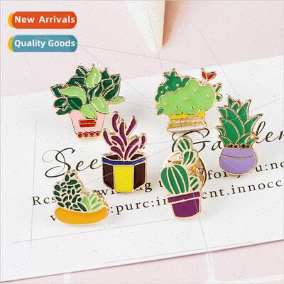 Brooch Europe American Fashion Green Plant Cactus Flower Pot