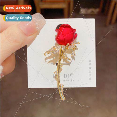 French romantic fashion red rose flower pin retro elegant ro