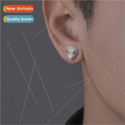 Super flash full diamonds green eyes leopard head earrings m
