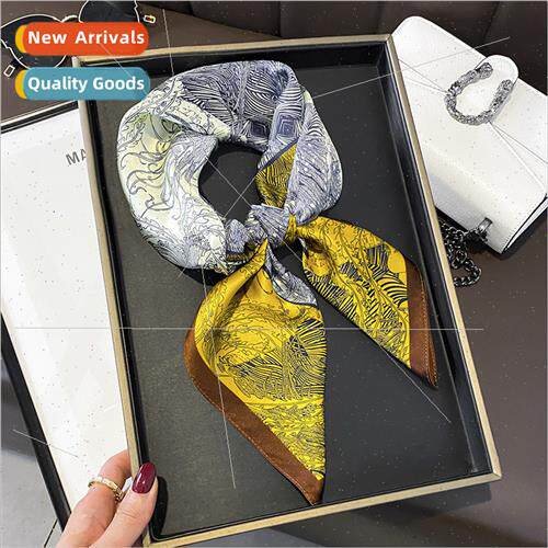 Yellow sketch silk scarf female fall winter mulberry silk 70