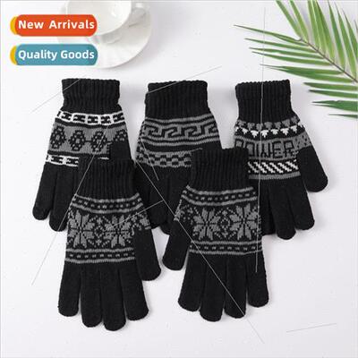Winter men new gloves black striped knted warm gloves fashio