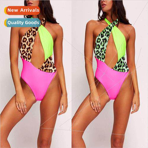 Bikini Swimsu Leopard Print Bright Color Strappy One Piece S