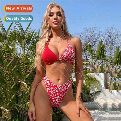 2022 New Europe Bikini Swimsu Ladies Sexy Red Spell Floral S