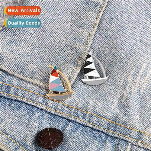 Creative fun sailboat alloy lapel pins gold silver plating s