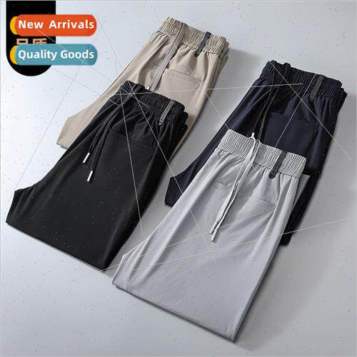 men pants summer thin ice silk casual pants elastic quick dr