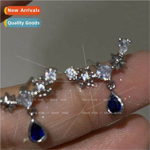 ght Blue. French Gentle Stars Blue Drop Earrings Necklace Cu