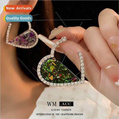 lver needle wh diamond hollowed out colorful heart earrings