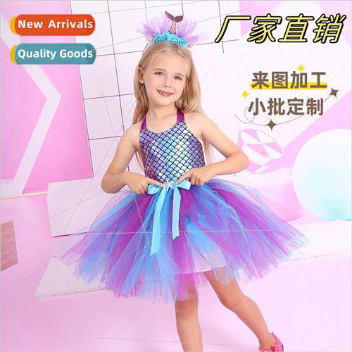Europe Illusion Mermaid Dress Girls Mesh Tutu Children Princ