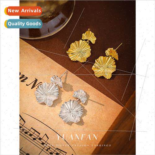 New s925 silver flower leaf earrings female retro metal earr