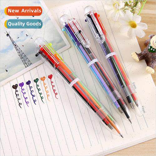 Multi-color Plastic Push Oil Pen  Pen 6 Color Ballpoint Pen