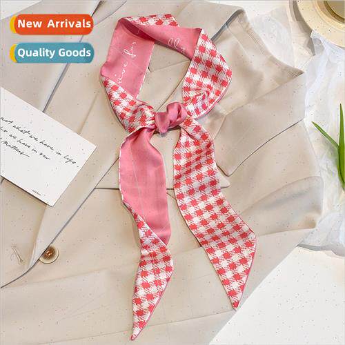 Spring Autumn lk Scarf Women Small Long Korea Plaid Hair Tie