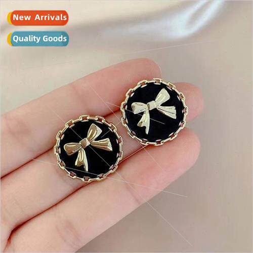 s925 drip glaze circle bow earrings female elegant retro tie