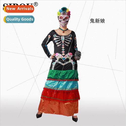 Halloween Skull Print Ghost Bride Clothes Dress cosplay East