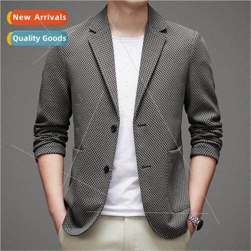 2023 Spring Autumn thin young men plaid knted su jacket casu