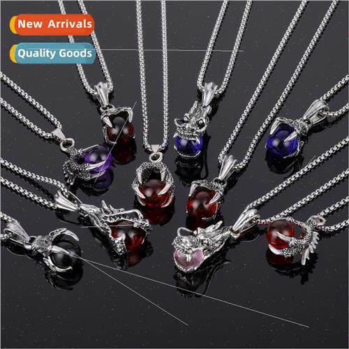 Koreatanium steel hip hop necklace men fashion dragon head d