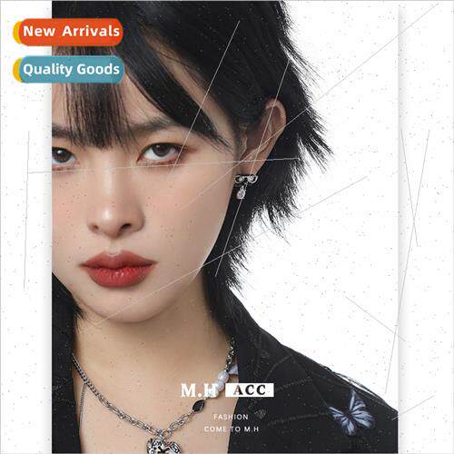 Black oil dripping robot earrings fashion 925 silver pin ear