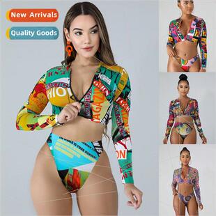 High Swi Long Spl Womens Waist Bikini Zipper Sleeve New 2024