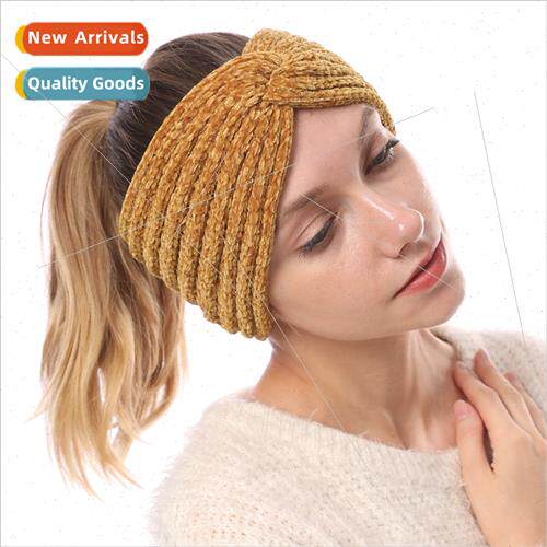 Autumn winter women knted crossover headgear chenille soft t