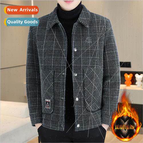 Men winter jacket padded thickened tweed jacket fall winter