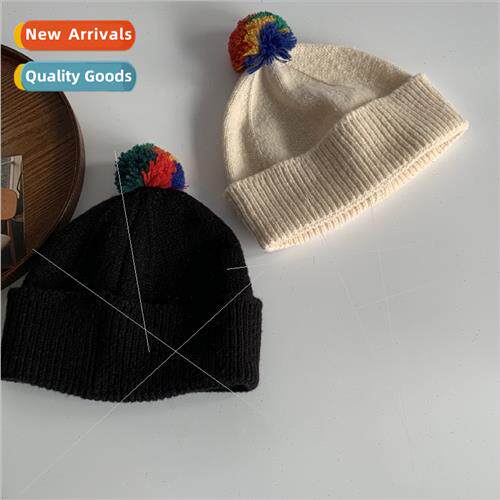 Men women Korea  cute wool ball colorful striped knted cap w