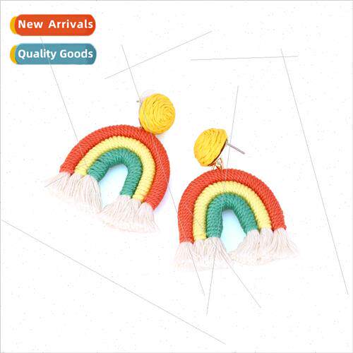 Hundreds hand-woven cotton rope rainbow tassel earrings pers