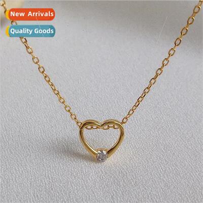 925 silver Heart Necklace Women ins Zirconia Hollowed Out Lo